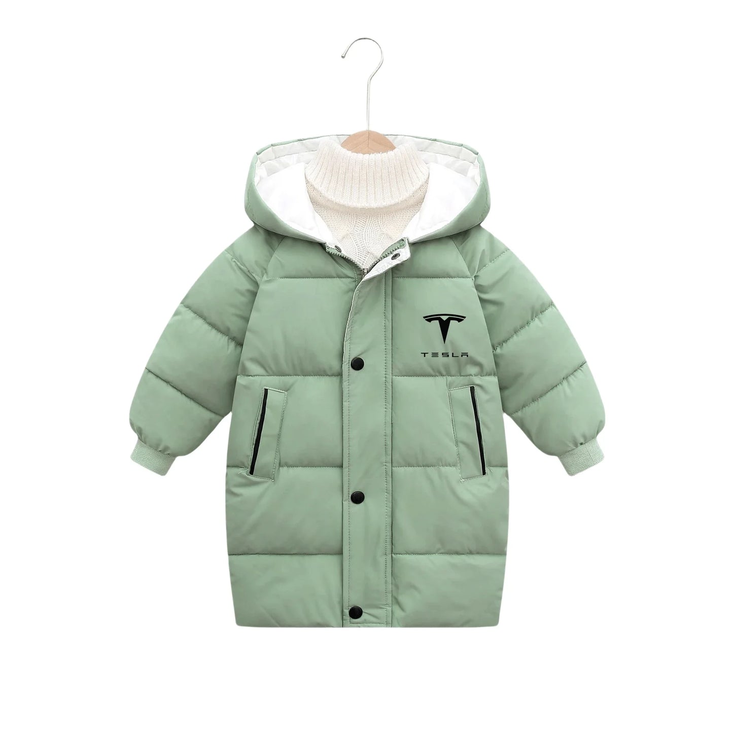 Children's hooded cotton jacket, medium length windproof jacket, warm, cold proof, solid color, winter, new fashionable down jac