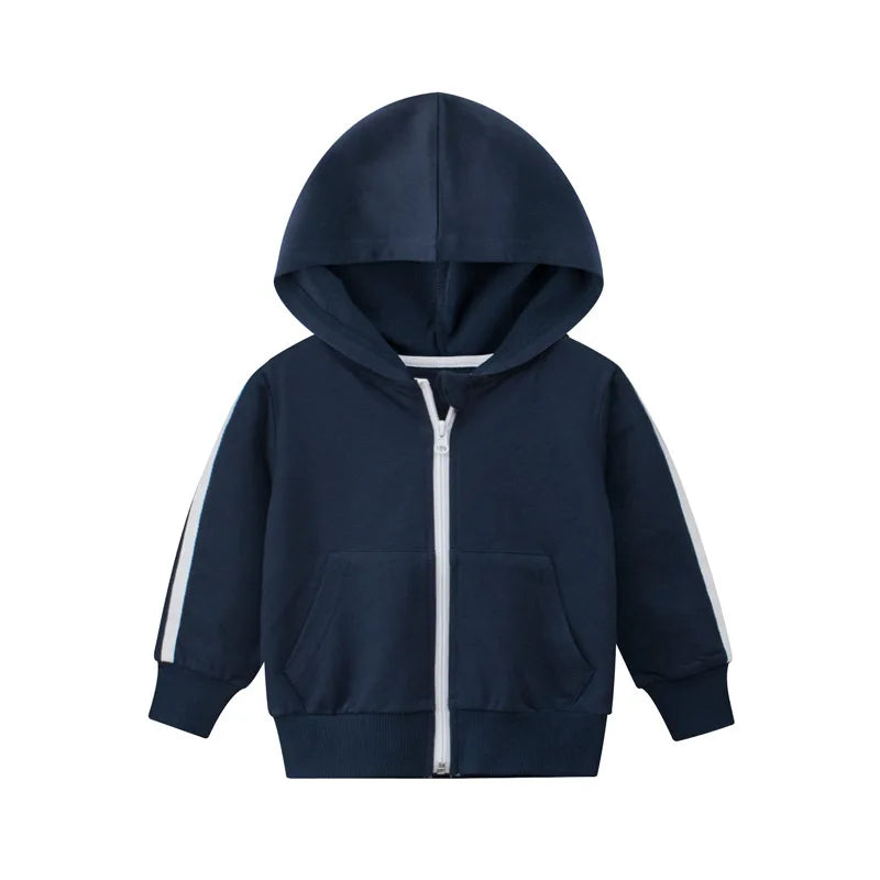 2024 Spring Autumn New Zipper Jackets for Boys Children's Hooded Coat Kids Clothes Cardigan Girls Stripe Long Sleeve Hoodie Tops