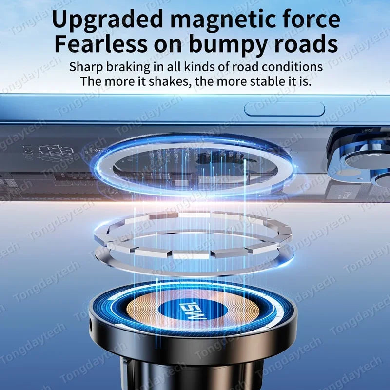 15W Magnetic Metal Car Wireless Charger 360 Rotation Multi Angle Adjustable Foldable Stand For Iphone 15 14 13 Pro Max Samsung