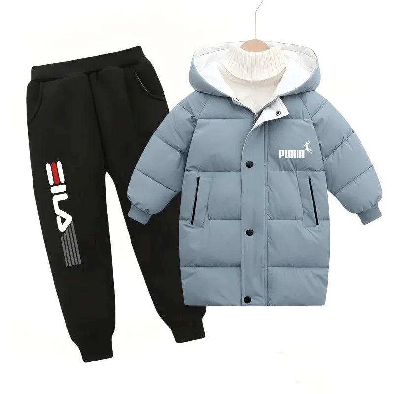 Boys' and Girls' Clothing Set, Warm Feather Jacket, Clothing Set, Children's Snow Clothing, Coat, Pants, Winter 2024