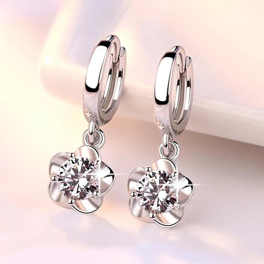 Bulbusbow 925 Sterling Silver Flower Dream Catcher Hoop Earrings with Purple & White Zircon"