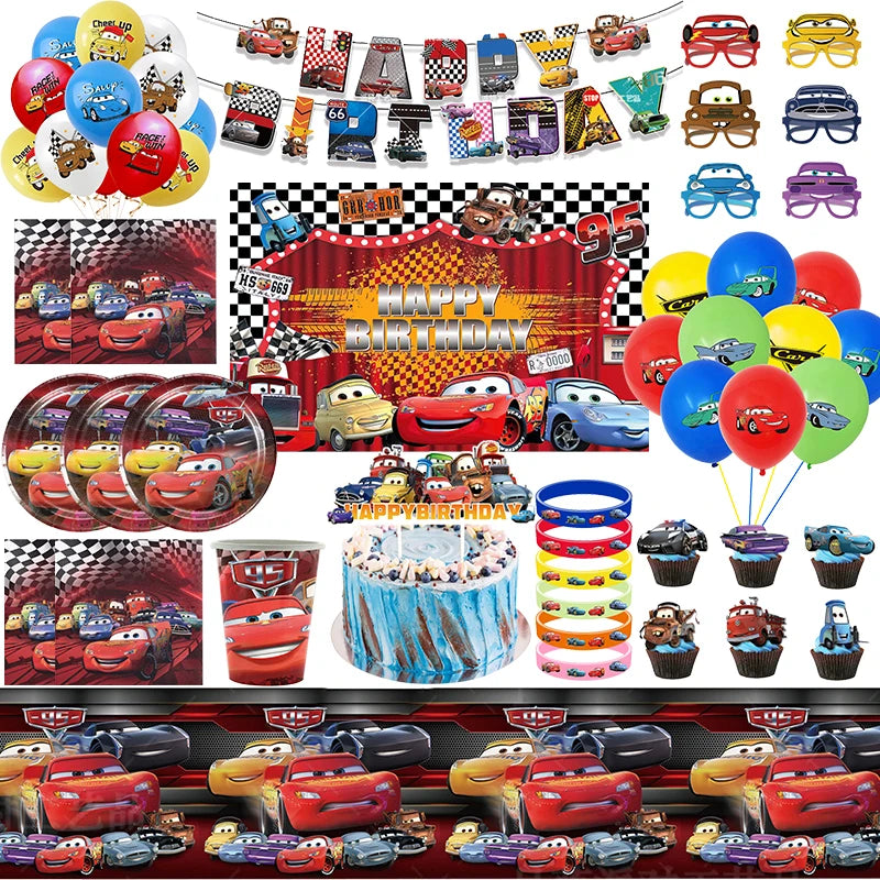 Disney Pixar Cars Birthday Party Decorations Child Lightning Mcqueen Theme Tableware Set Balloon Deco Happy Banner Supplies Boy