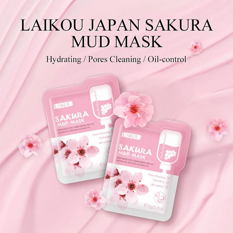 LAIKOU 5pcs Mud Mask Clay Mask Sakura Matcha Eggplant Tea Tree Mung Bean Oil-Control Deep Cleansing Repairing Facial Skin Care