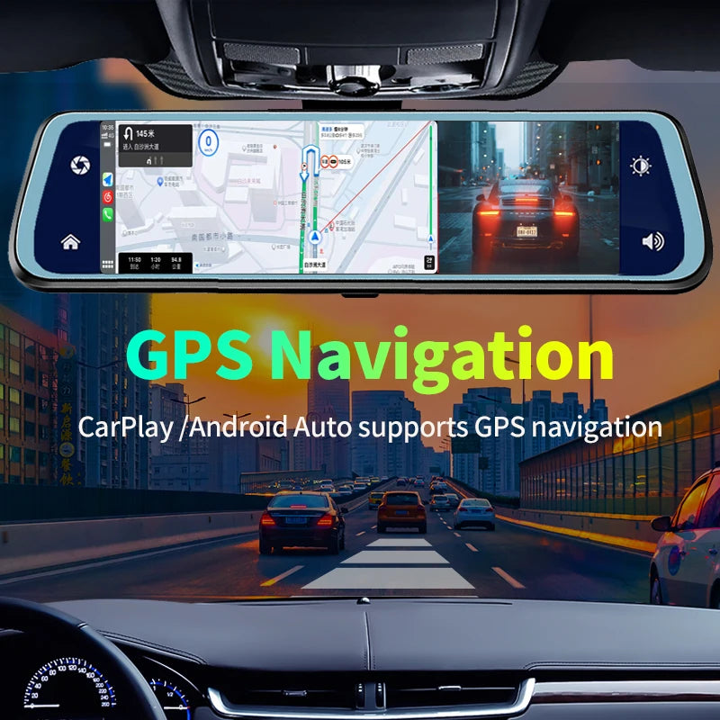 4K UHD 2160P Carplay Android Auto Dash Cam Stream RearView Mirror GPS Navi 5G WIFI Car DVR Video Camera Recorder FM Transmitter