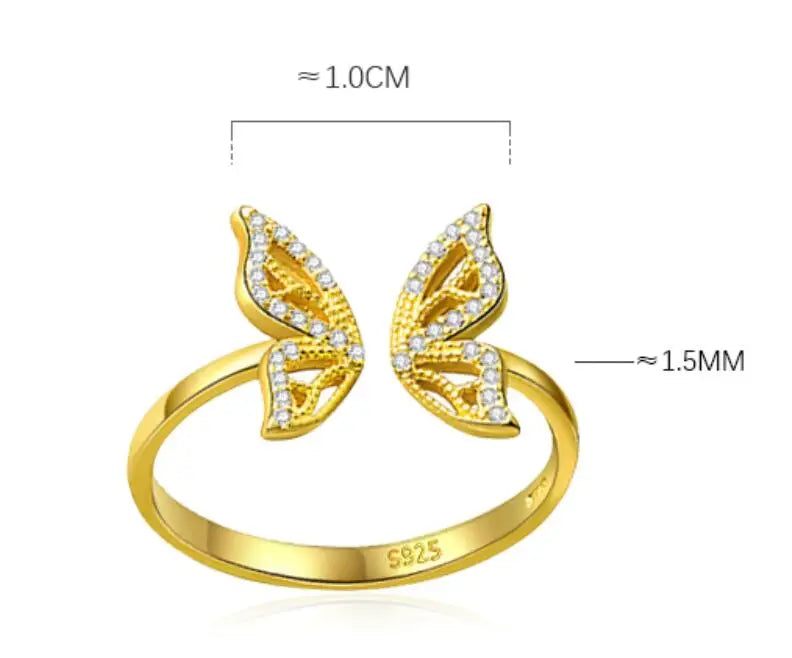 Genuine 925 Sterling Silver Insect Butterfly Opening Ring For Women Wedding Valentine's Day Fine S925 Jewelry DA2744