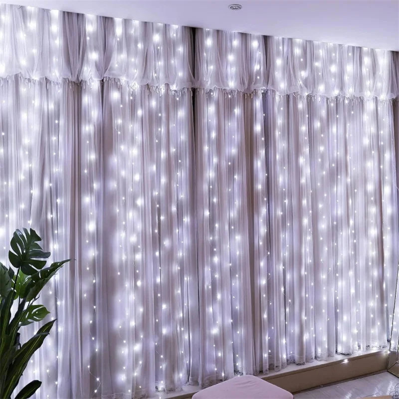 Christmas Lights LED Fairy String Curtain Lights 8 Mode Remote USB Festoon Christmas Decor For Home Holiday New Year Lamp