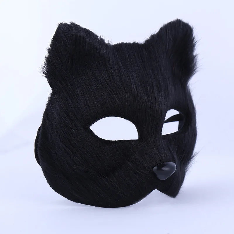 New Furry Fox Masks Half Face Eye Mask Imitation Cat Hair Mask Halloween Carnival Party Animal Cosplay Costume Accessories