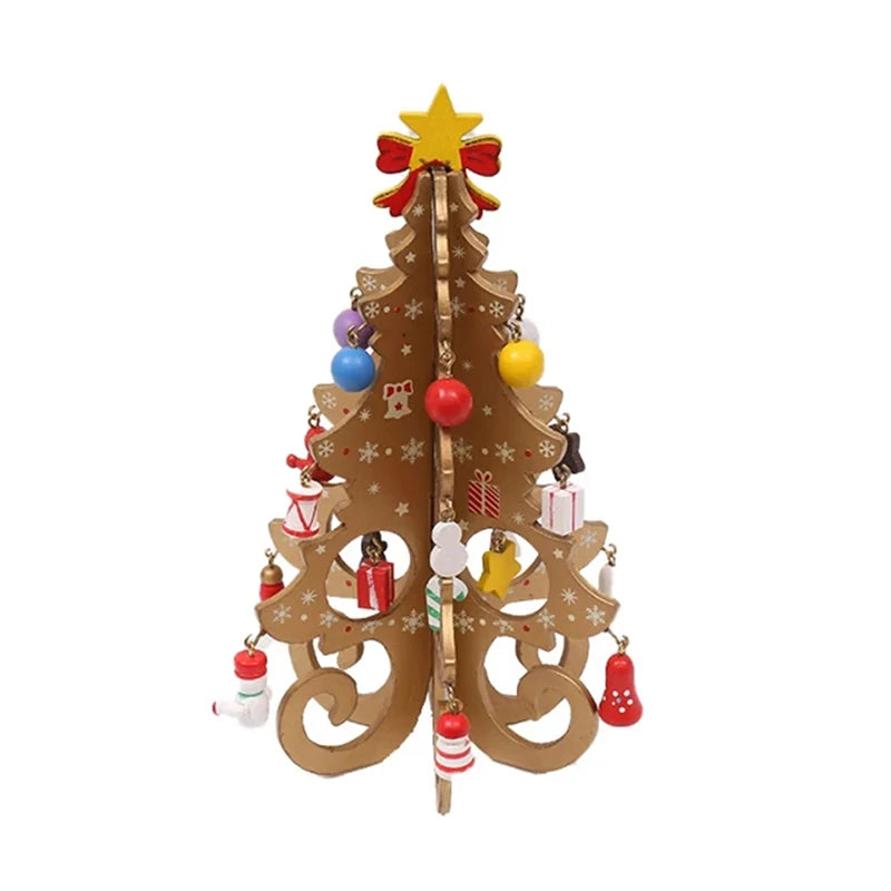 2025 Christmas Tree Children's Handmade DIY Stereo Wooden Christmas Tree Scene Layout  Decorations Ornaments （Pendant randomly）