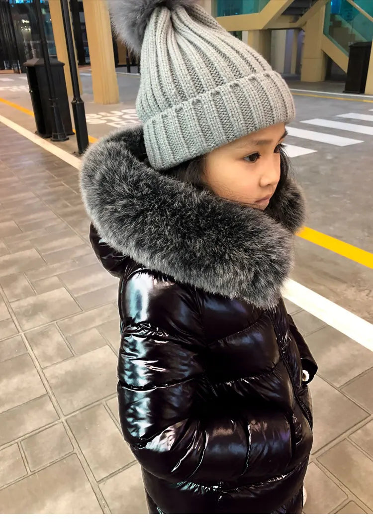 UNITIM -30 Degrees Warm Down Jacket For Girls Fur Collar Kids Girls Winter Jacket 2-12 Years Teenagers Boys Outerwear Coat