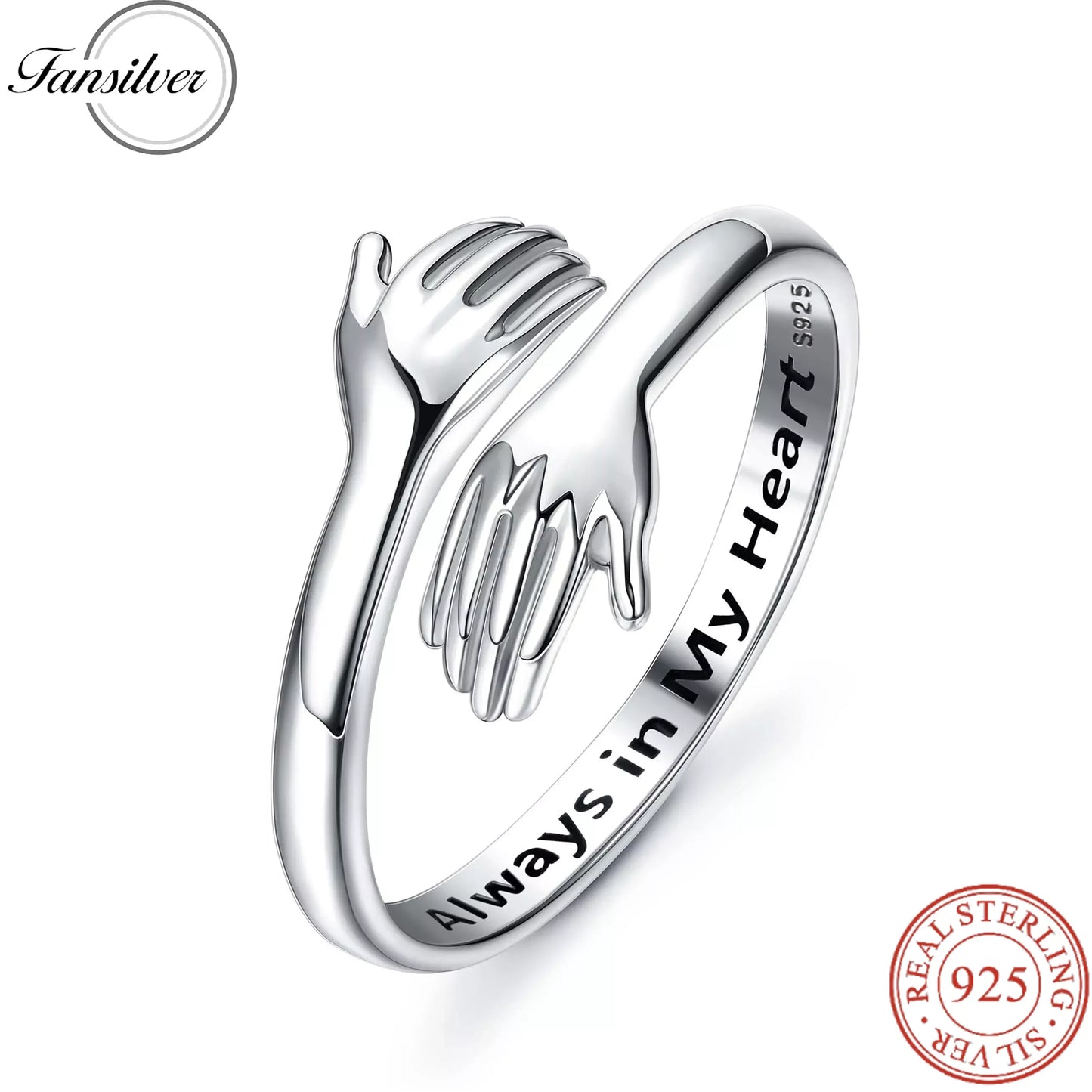 Fansilver 925 Sterling Silver Hug Ring for Women Adjustable Hugging Hands Open Love Promise Friendship Ring Jewelry Wholesale