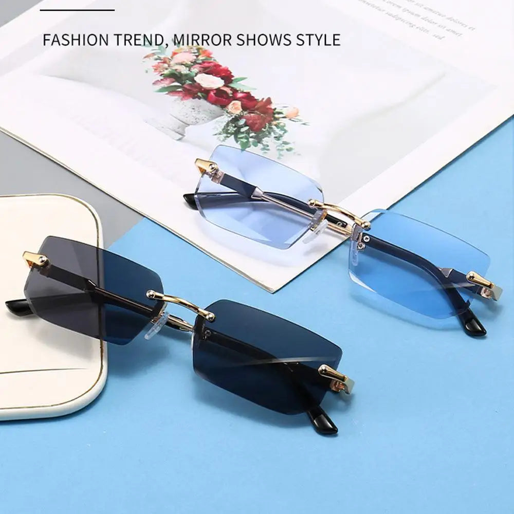 UV400 Rimless Rectangle Sunglasses Fashion Y2K Frameless Sun Glasses Shades for Women & Men