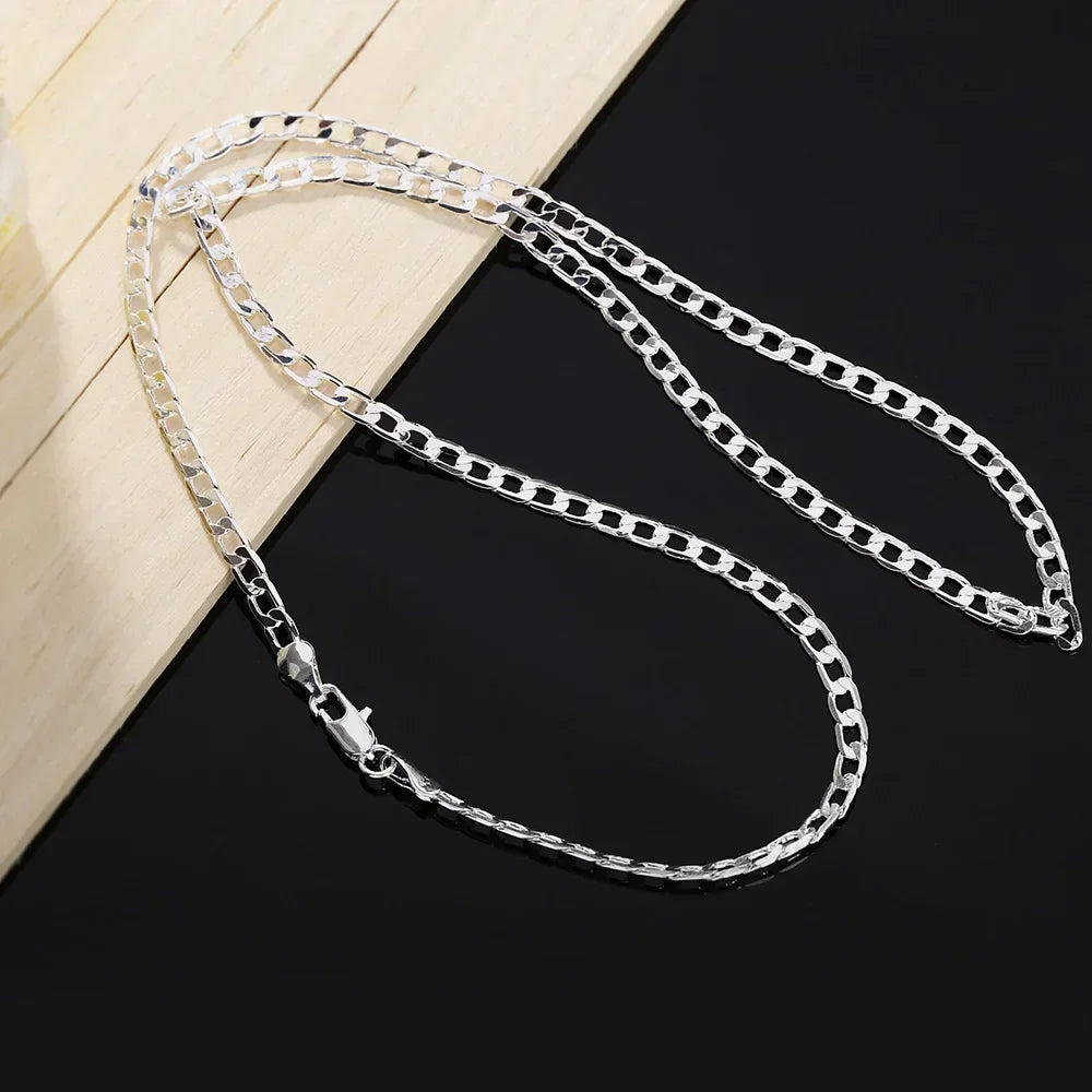 JewelryTop Men's 925 Sterling Silver Necklace 2/4/6/8/10/12MM 40-75cm Chain Lobster Clasp Man And Women Engagement Jewelry