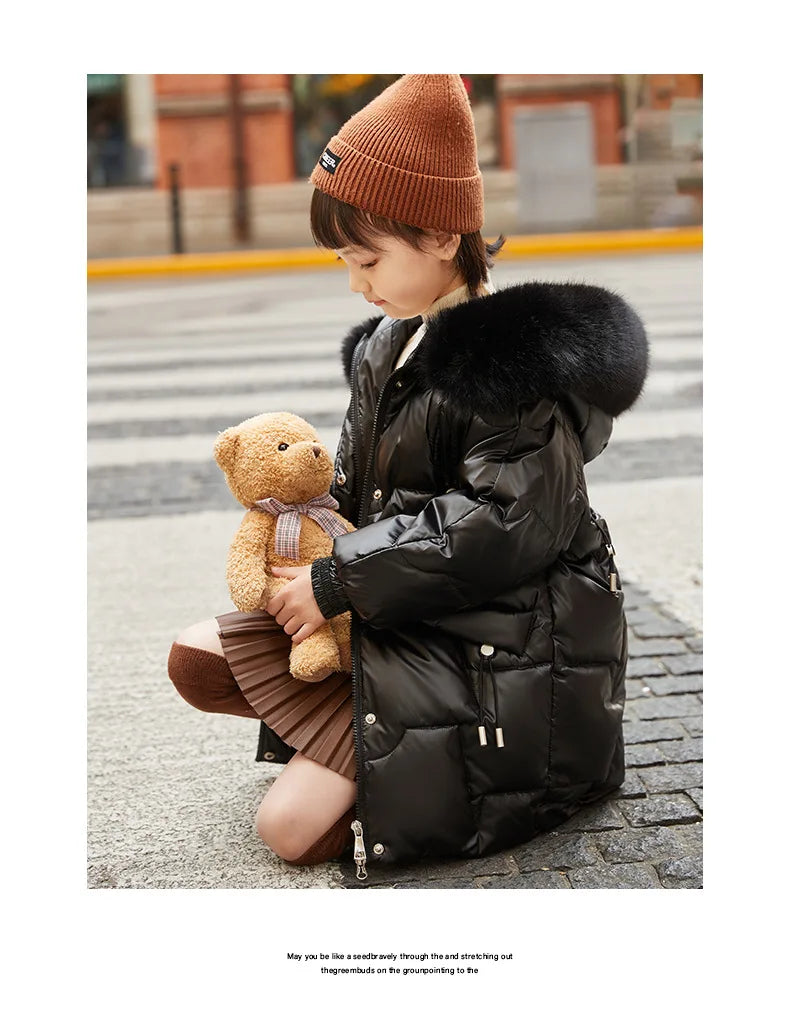 2024 Girl Winter Down Jacket Faux Fur Waterproof Hooded Long Girl Winter Outerwear Coat 5-16 Years Teenage Girl Parka Snowwear