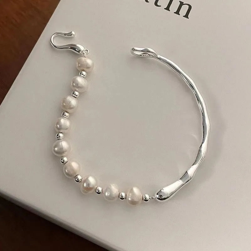 Luxury 925 Sterling Silver Knots Pearl Bracelet For Women Vintage Irregular Metal Charm Bracelets Fashion Party Jewelry Gifts