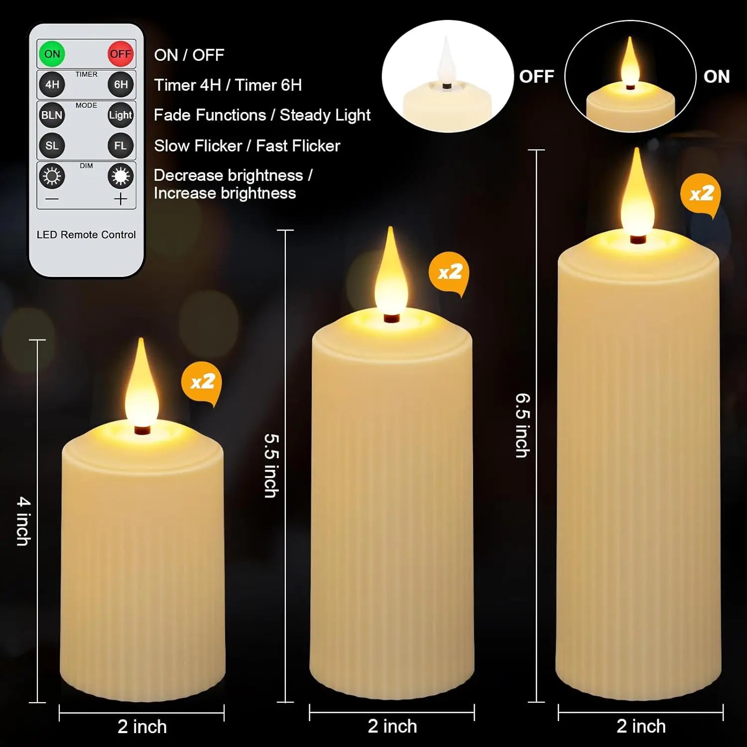 مجموعة من 6 شموع LED قابلة لإعادة الشحن عن طريق USB وجهاز تحكم عن بعد وامضة ثلاثية الأبعاد بضوء رومانية عمودي مقاوم للماء لعيد الميلاد والمنزل