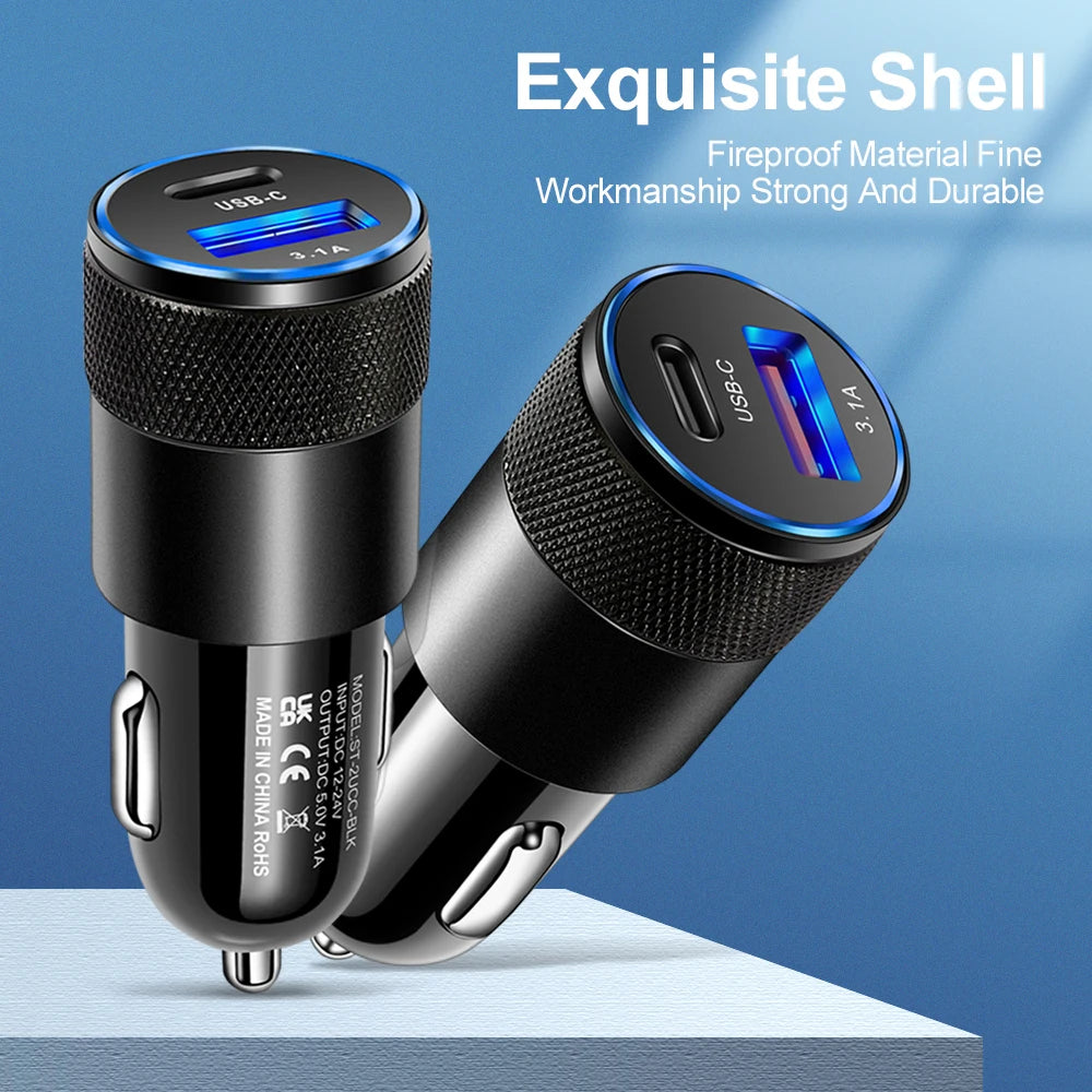 66W USB Car Charger Type C Fast Charging Phone Adapter For Xiaomi Huawei PD Phone Charger Car Adapter Socket Cigarette Lighter