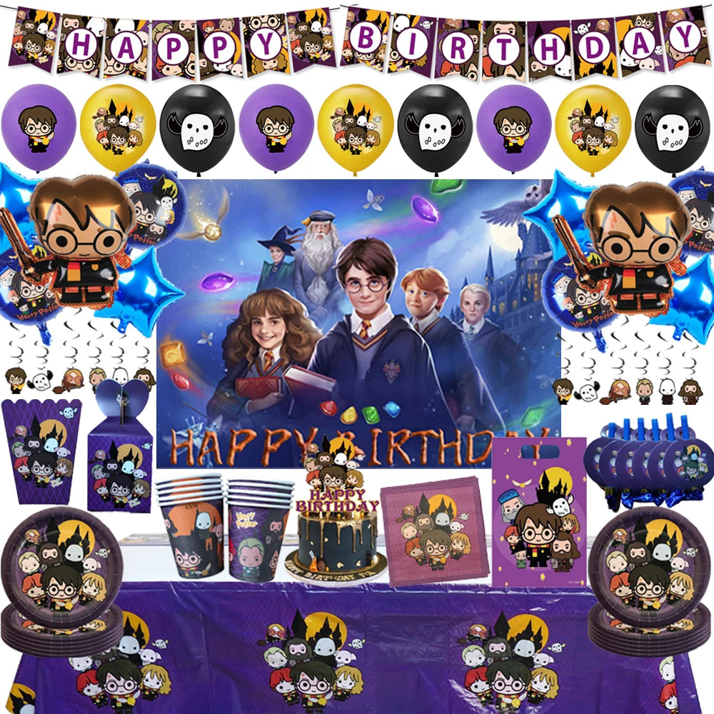 KAYOU Harry Potter Birthday Party Supplies Disposable Paper Plate Napkin Cup Tablecloth Banner Kids Birthday Party Decorations