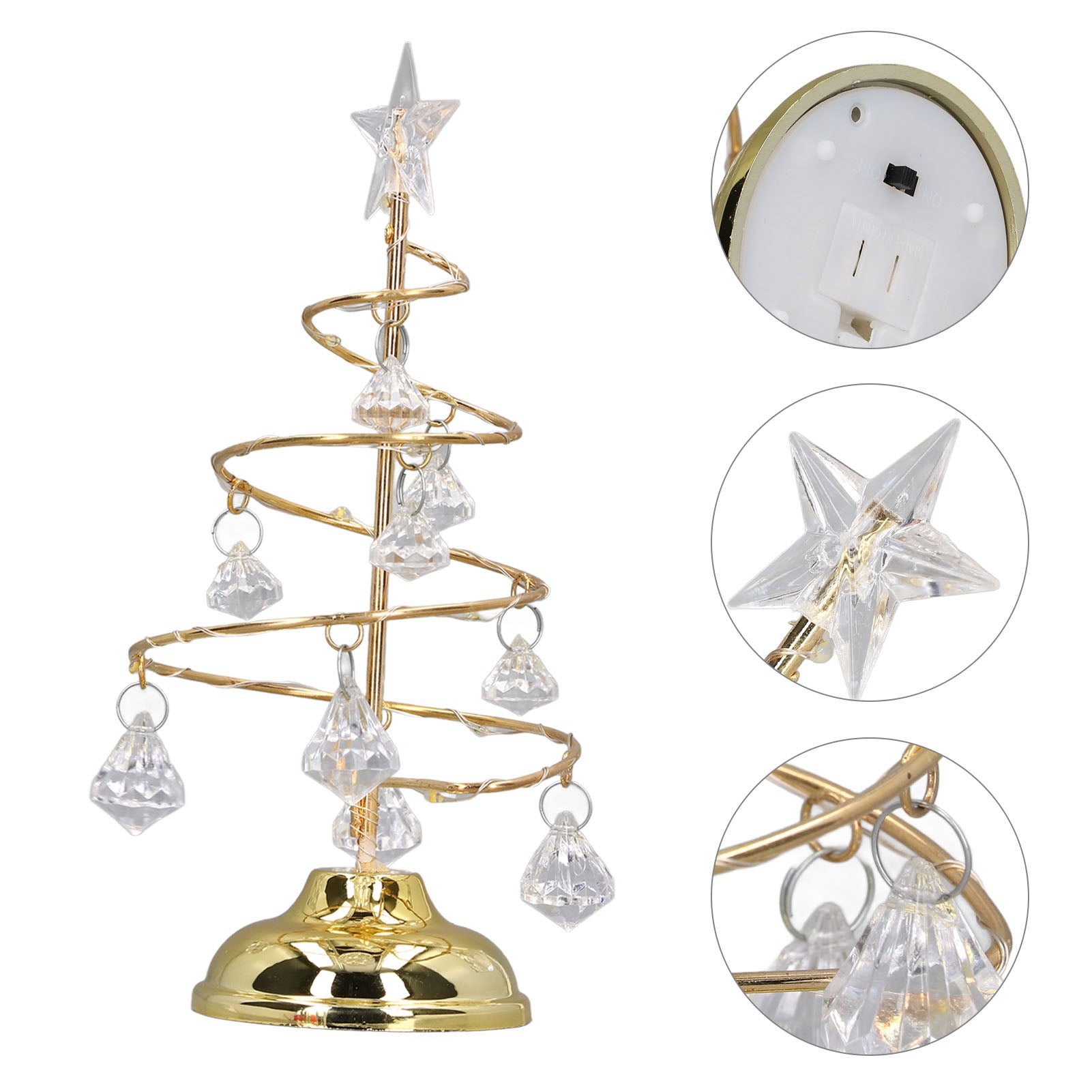 LED Christmas Tree Lamp Small Crystal Decorative Iron Tree Night Light Ornament For Gift Golden Warm Light