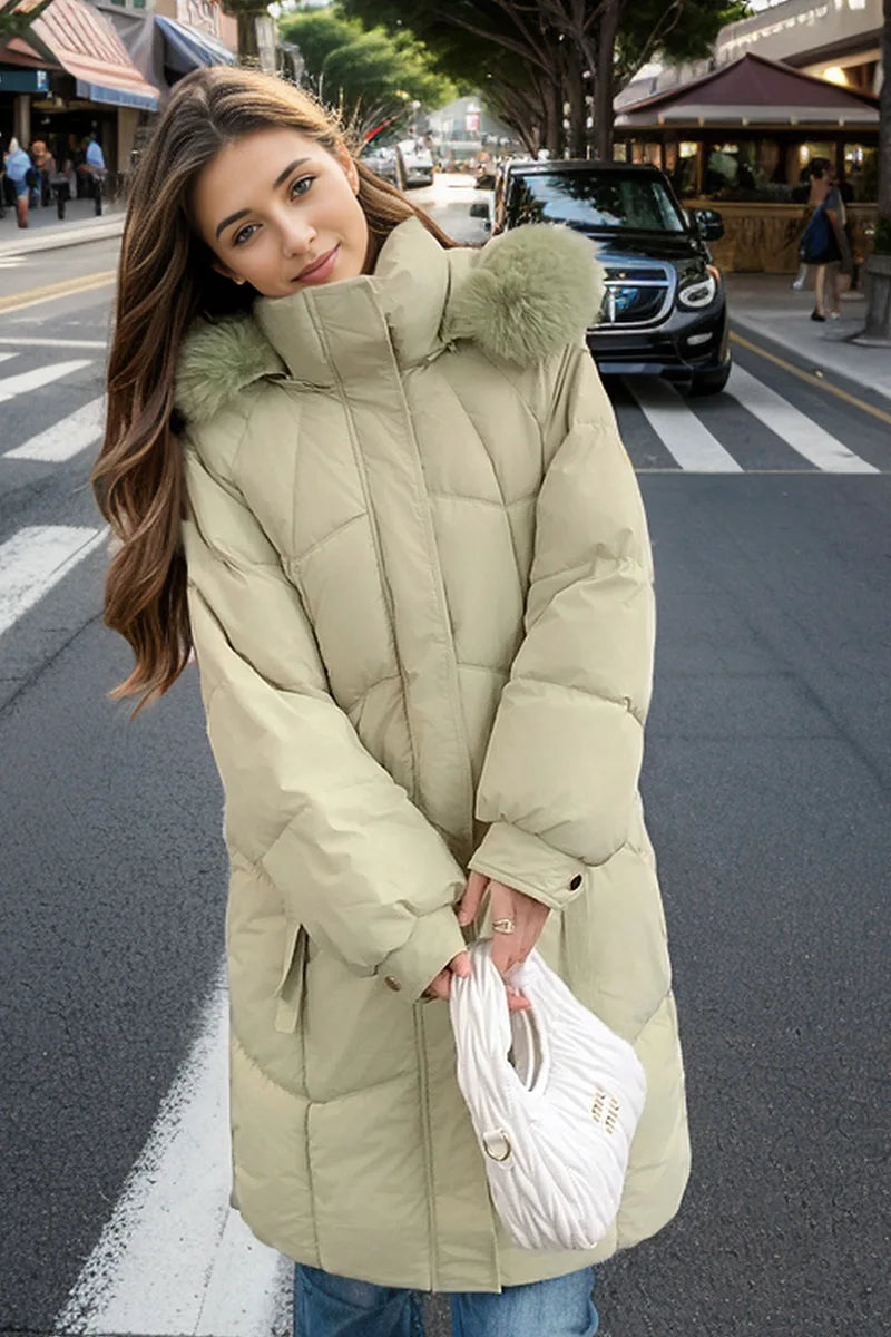 YJKDYK 2024 Winter Women's Jacket Female Fur Collar Warm Long Parkas Coats Women's High Collar Thicken Warm Cotton Jacket