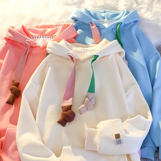 100% Cotton High Quality Candy Color Cute Kawaii New in Hoodies Sweatshirts for Women Winter Spring Japanese Streetwear Hoodie