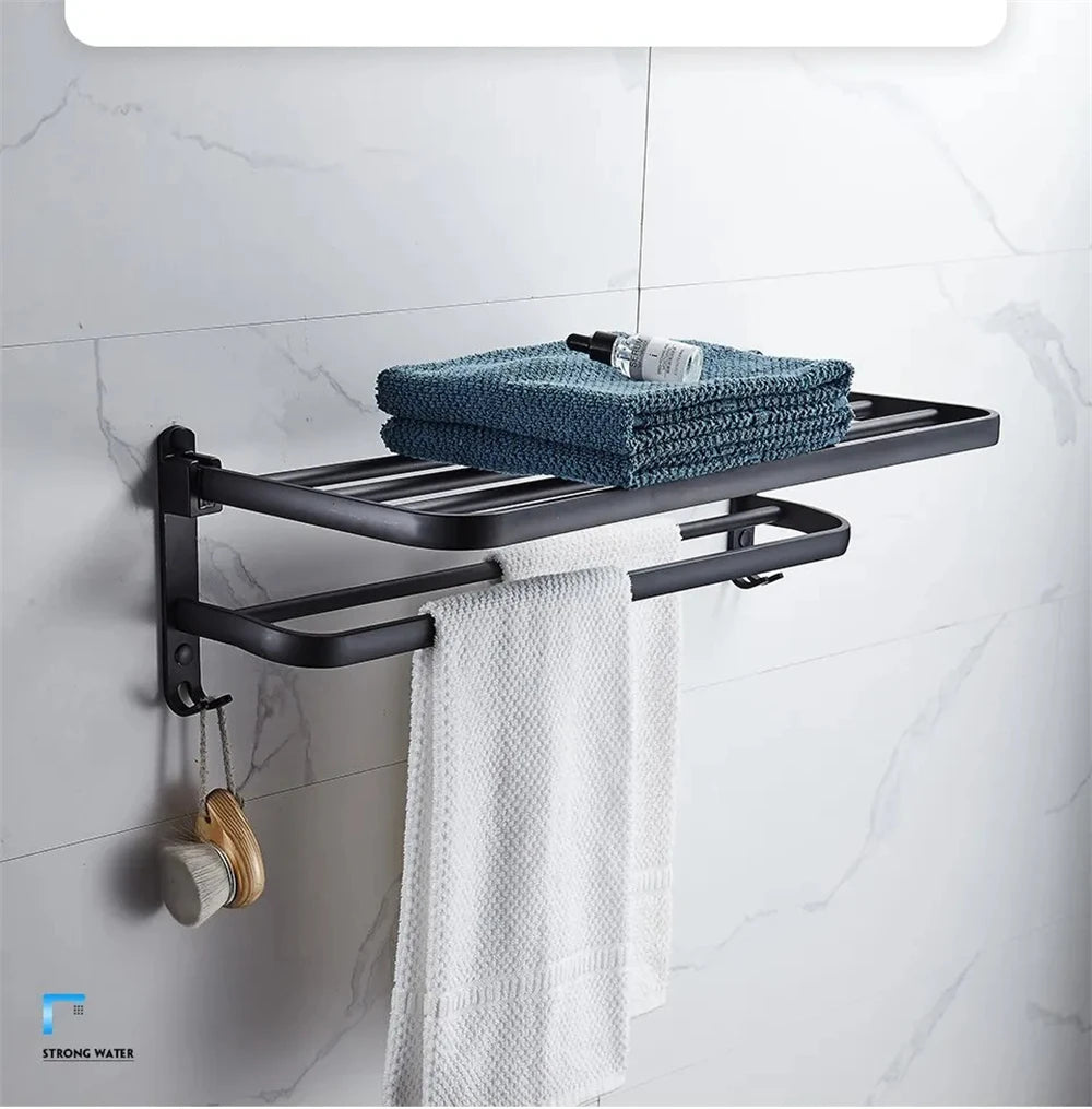 Multifunctional Aluminum Foldable Towel Rack Wall-Mounted Bathroom Item Shelf Suitable for Shower Rooms Bathroom Accessories