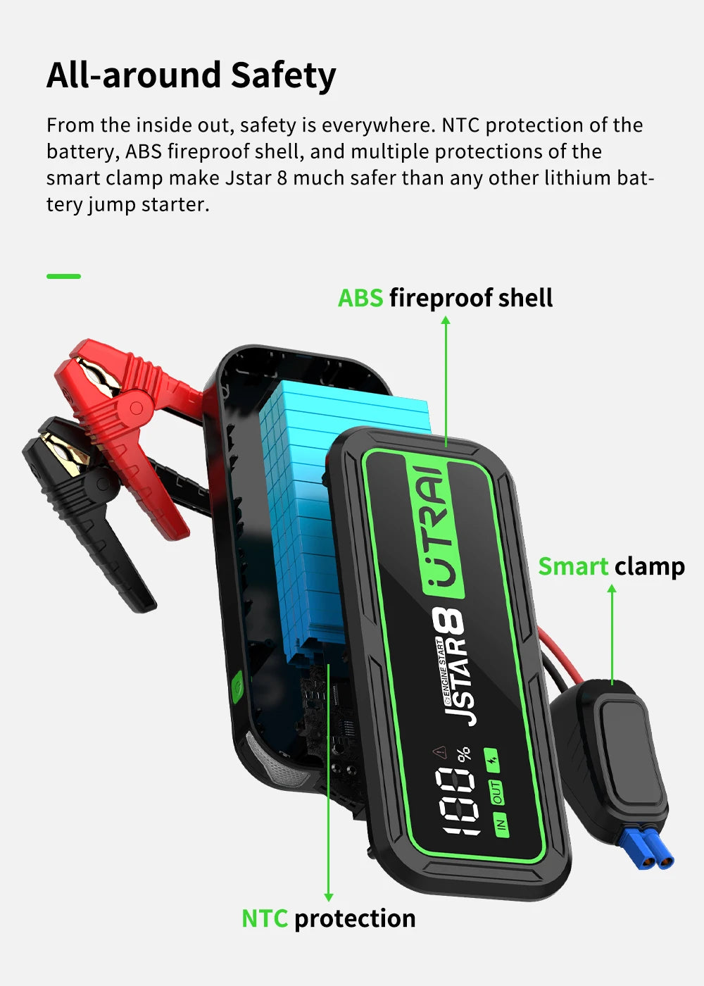 UTRAI  20000mAh Car Jump Starter Power Bank 3000A Car Booster Auto Emergency Starting Device Jump Start for Petrol Diesel