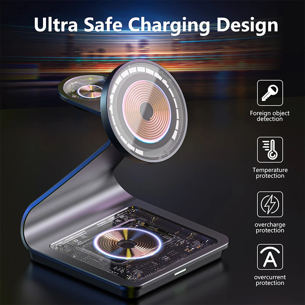 Bonola Magnetic 3 in 1 Wireless Charger Station for Samsung S24/S23 25w Fast Charging Stand for Galaxy Watch Ultra/7/6/5/Earbuds