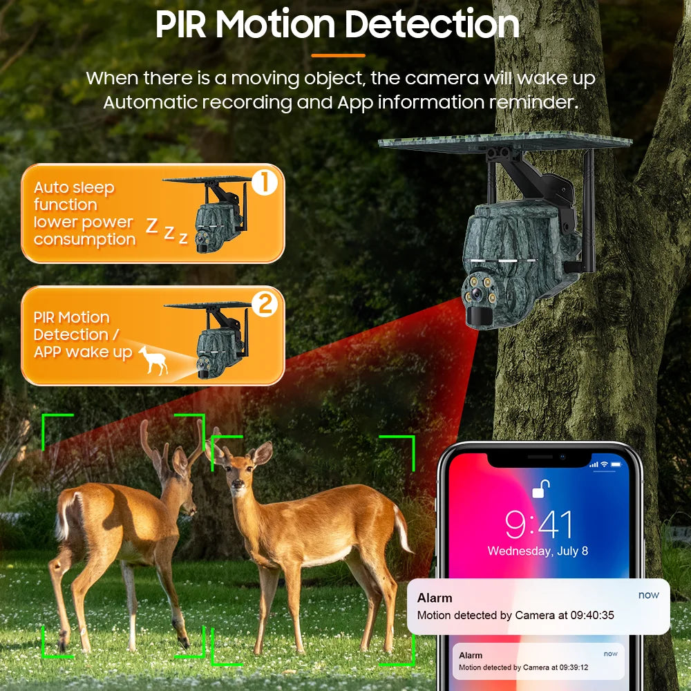 2K 5MP HD 4G SIM/WIFI Solar Camera Outdoor Wildlife PTZ Night Vision Human/Animal Detection Monitoring Security IP Hunting cam