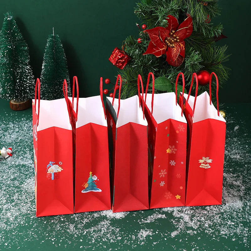 Bulbusbow Christmas Kraft Paper Bags 2024 New Year Cute Santa Claus Gift Box Holiday Party Children Candy Cookie Packaging Bag with Handle