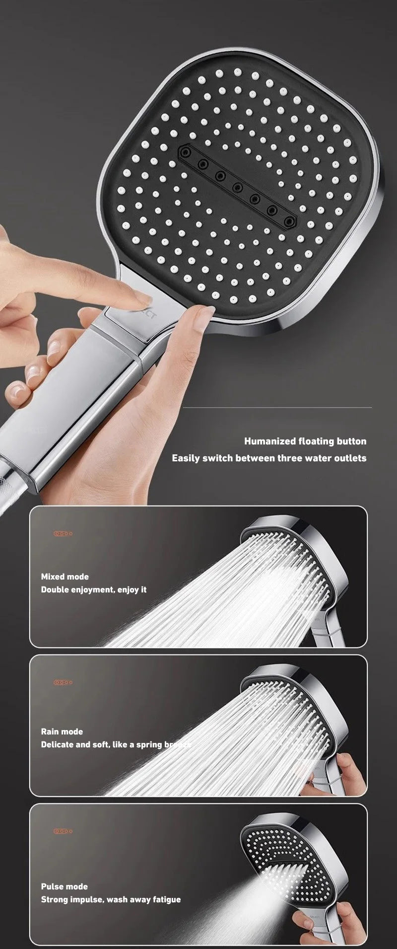 New 13CM Large Panel 3 Modes Shower Head High Pressure Water Massage Shower Head With Filter Element Bathroom Accessories 2024