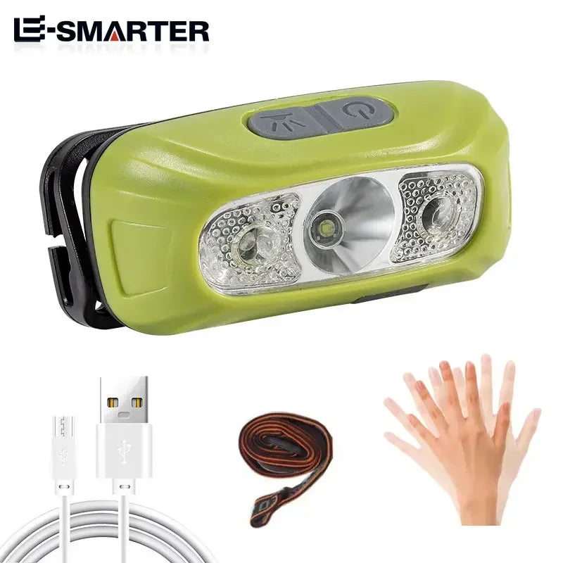 Mini Rechargeable Powerful Sensor Headlamp Fishing Camping USB Head Flashlight COB LED Head Light Torch Headlights Front Lantern