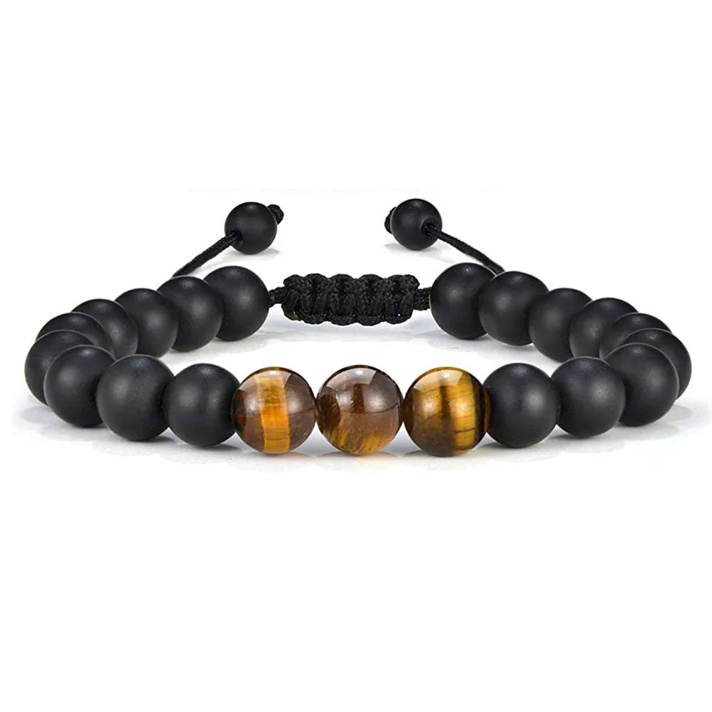 Dear Dad Tiger Eye Stone Bracelet for Daddy Gift Bracelet Men's Matte Black Beaded Bracelet Jewelry Birthday Christmas Gifts