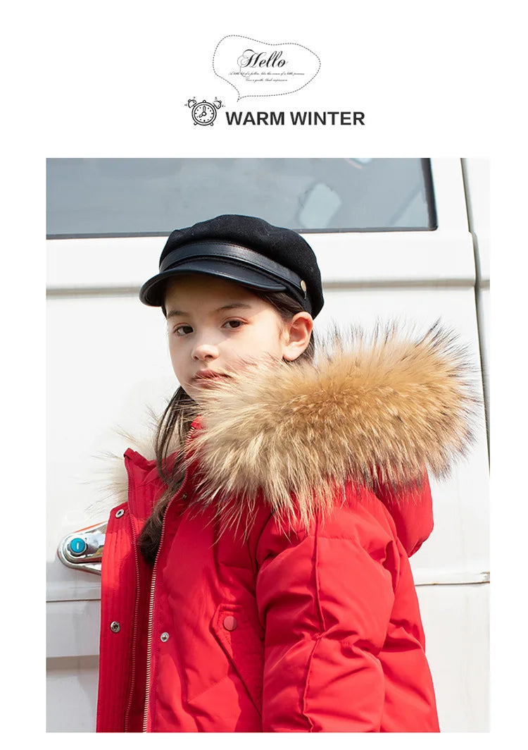 RAISE 2024 Winter Down Jackets For Grils 5-14Y Kids Junior Girl Parkas Real Raccoon Fur Solid Waterbreaker Babys Girls Outerwear