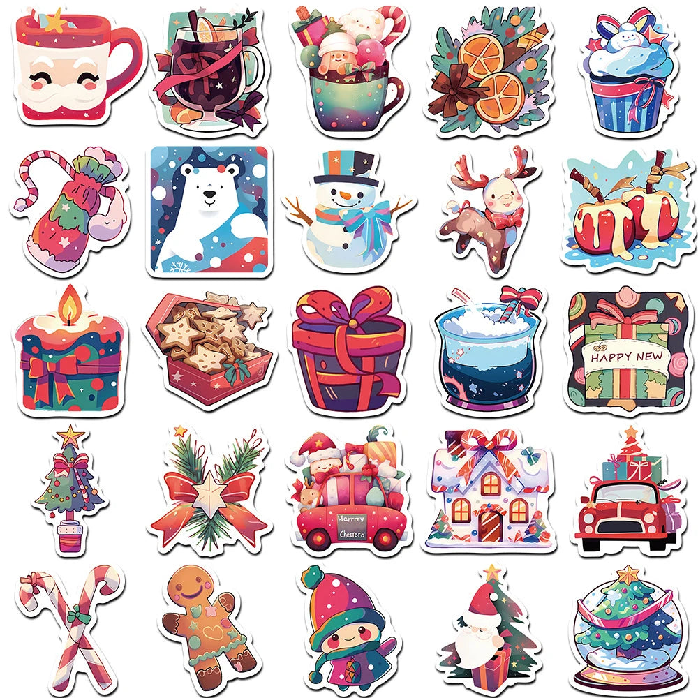 10/30/50pcs Kawaii Cartoon Christmas Art Aesthetic Stickers Pack for Kids Toy Diary Laptop Scrapbook Decoration Graffiti Sticker