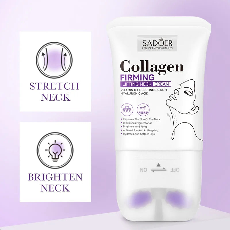 SADOER Collagen Firming Neck Cream Lifting Moisturizing Brightening Message Roller Neck Beauty Cream Necks Skin Care Products