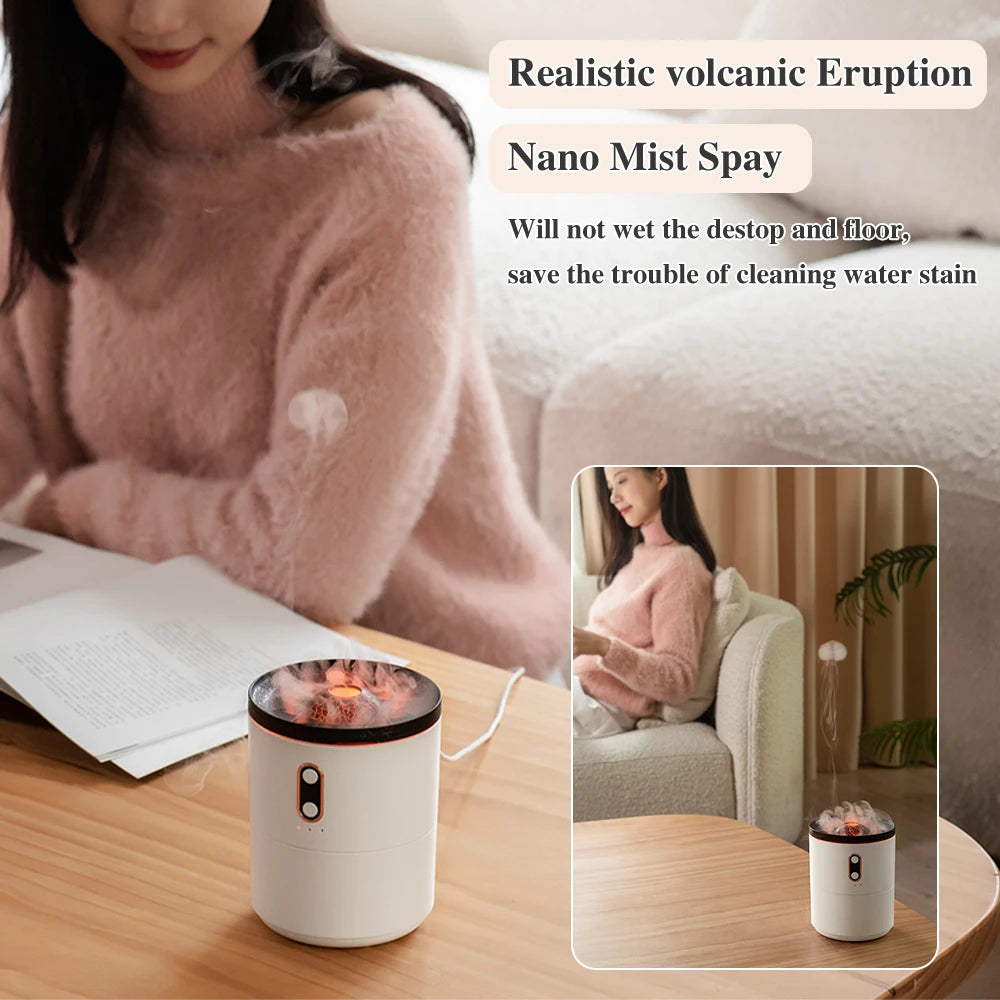 Volcano Fire Flame Air Humidifier Aroma Diffuser Essential Oil with Remote Control Jellyfish for Home Fragrance Mist Mak Smoking