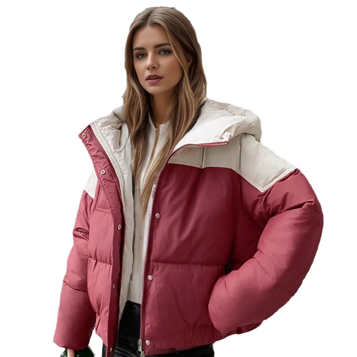 YJKDYK 2024 Winter Women's Cotton Jacket Female Contrast Hooded Thicken Warm Parkas Coats Top Women Street Fashion Jacket