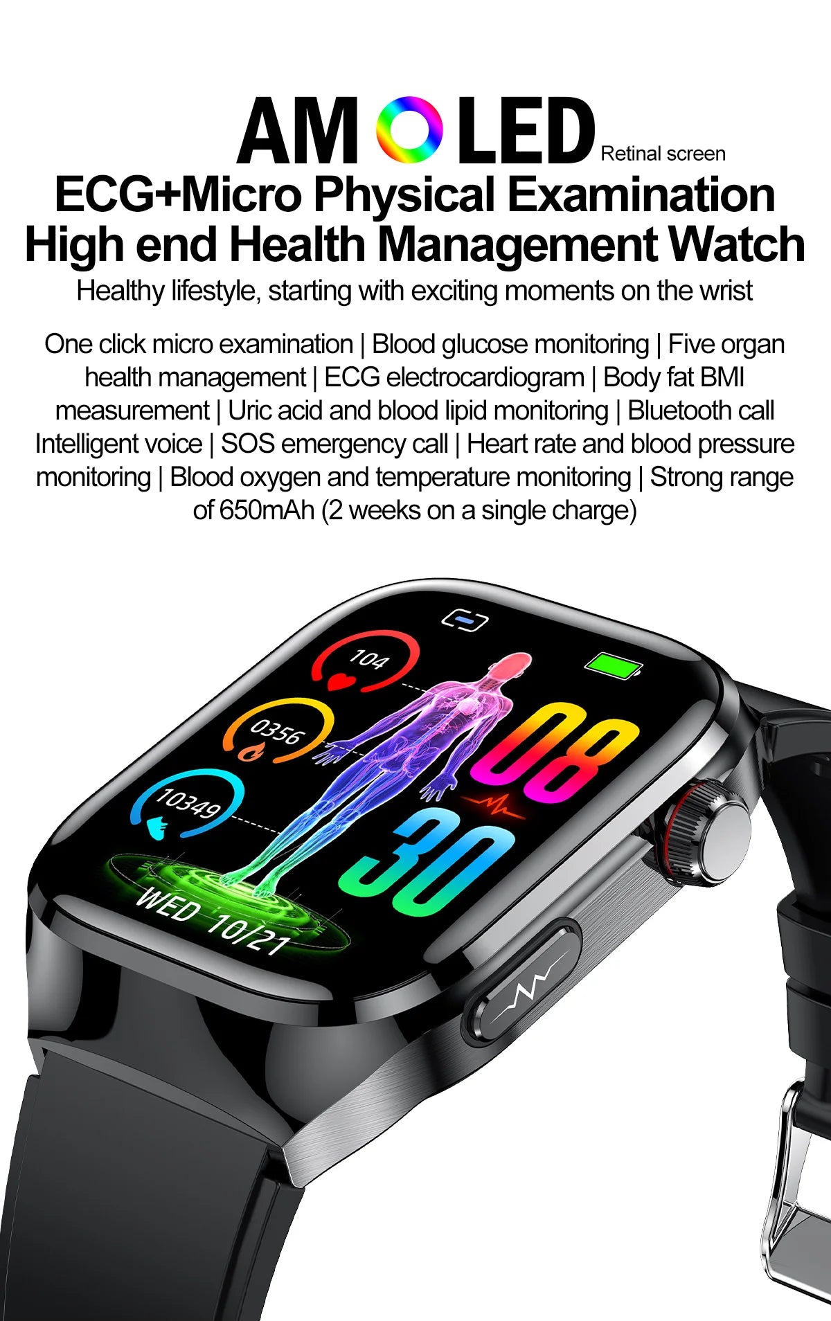 Advanced Smartwatch – Multi functional Health & Fitness Tracker with AMBLED Touchscreen, Wireless Charging, ECG, Blood Oxygen & More