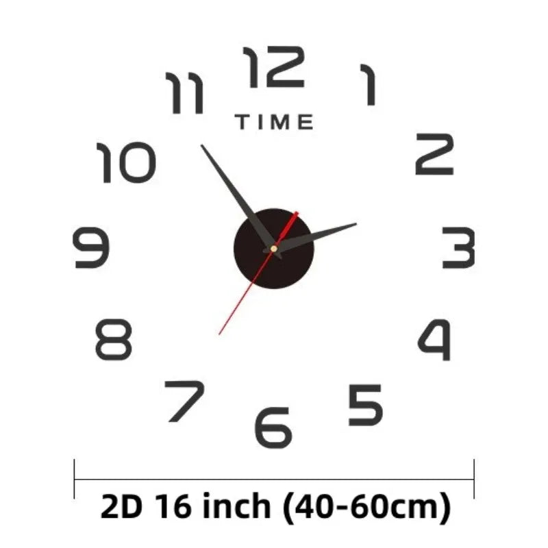 Modern Design Large Wall Clock 2D DIY Quartz Clock Fashion Watch Acrylic Mirror Stickers Living Room Home Decoration Decor