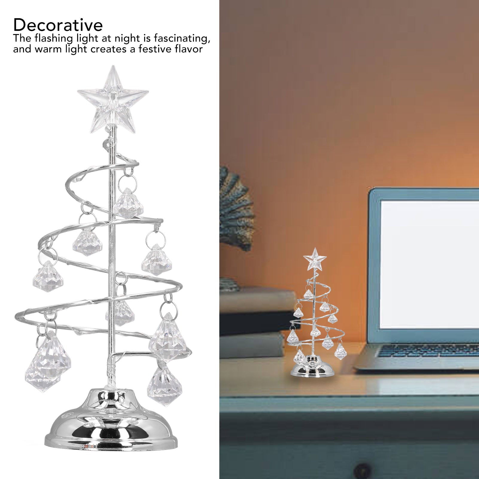 LED Christmas Tree Lamp Small Crystal Decorative Iron Tree Night Light Ornament For Gift Golden Warm Light