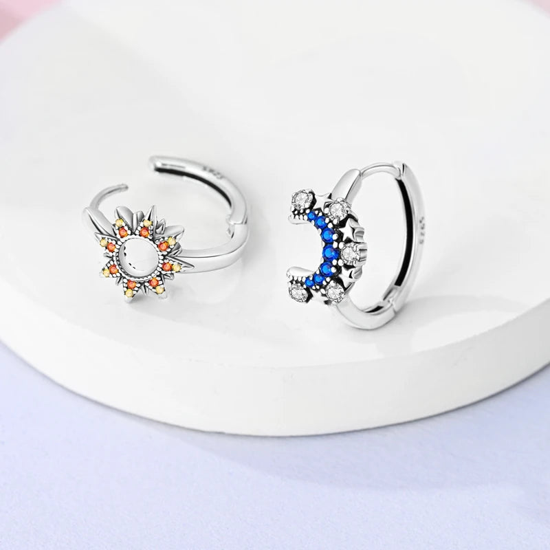 Bulbusbow Luminous Shell Women Earrings Original 925 Sterling Silver Pave CZ Star Moon Hoop Earrings Engagement Wedding Jewelry