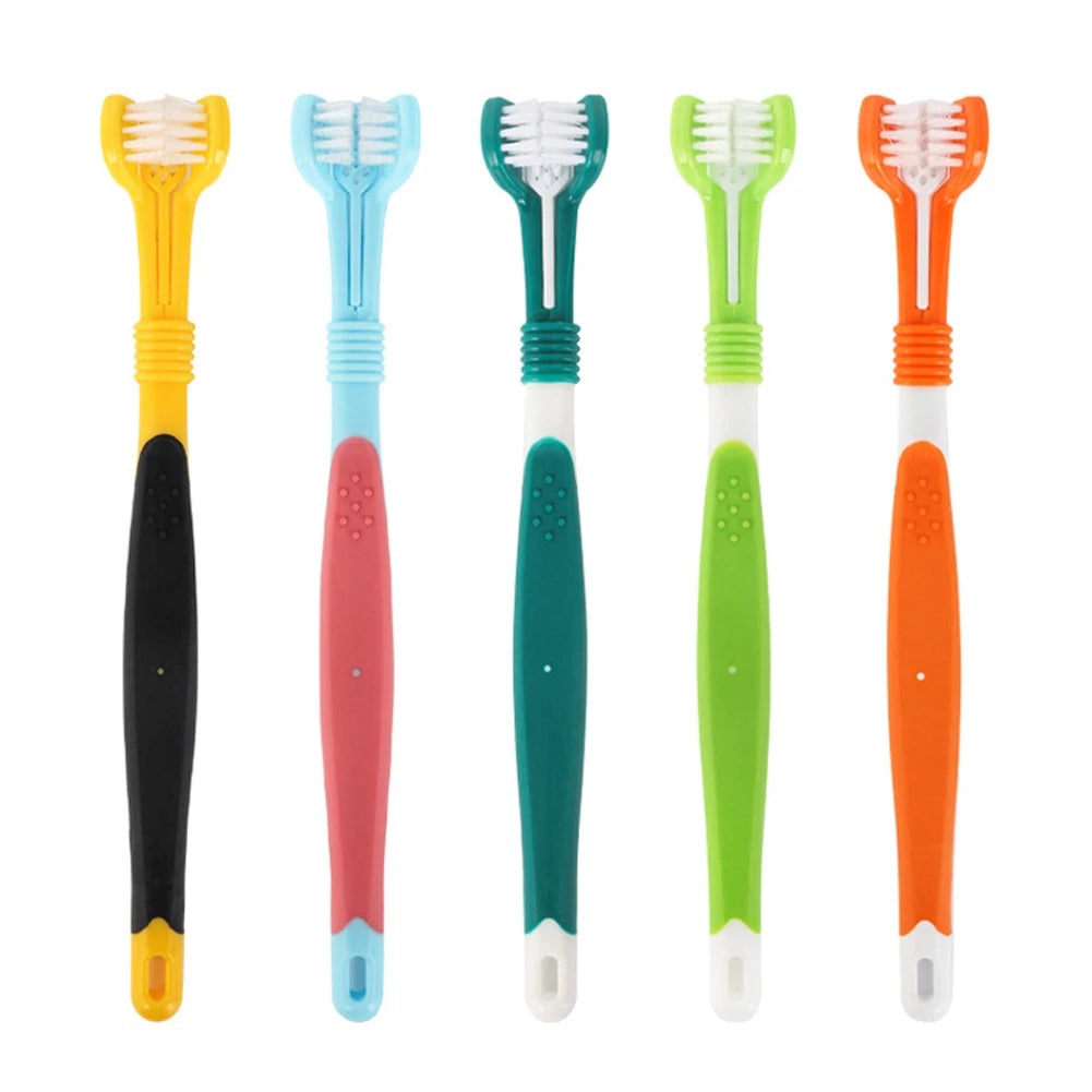 Three Sided Pet Toothbrush Three-Head Multi-angle Toothbrush Cleaning Dog Cat Brush Bad Breath Teeth Care Tool