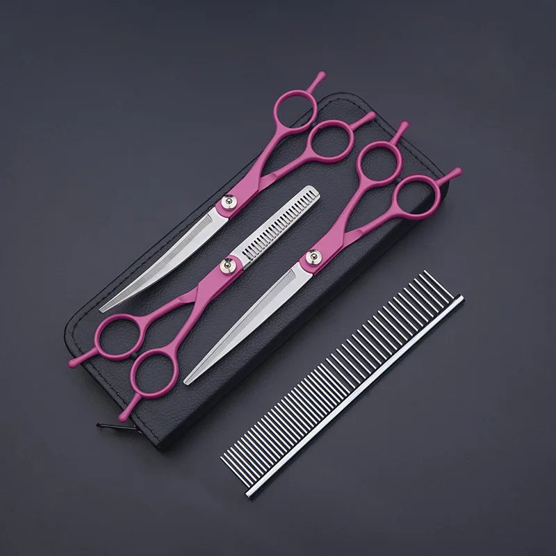 7 Inch Stainless Steel Dog Grooming Scissors Comb Thinning Up Down Curved Pet Grooming Scissors For Animal Cutting Hair Clipper