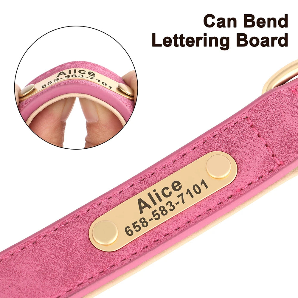 Personalized Dog Collar Custom Engraved PU Leather Dog Collars Free Engraving ID Tag Nameplate For Small Medium Large Dogs