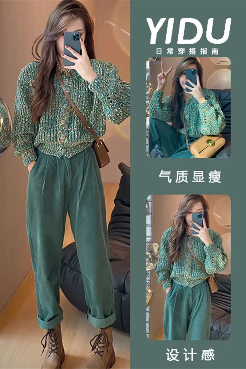 Sweet Style High-end Outfit 2023 Autumn and Winter New Women's Slim Fit Sweater High Waisted Pants Two-piece Set