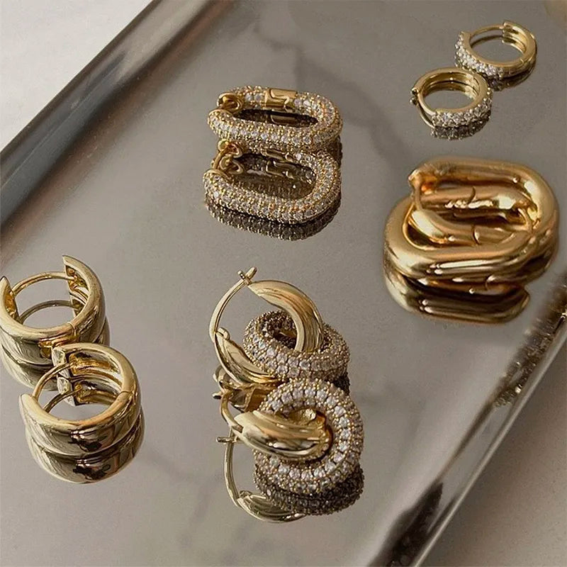 Fashion CZ Zircon Round Huggie Hoop Earrings for Women Geometric U Shape Ear Buckle Hoops Gold Plated Stainless Steel Jewelry