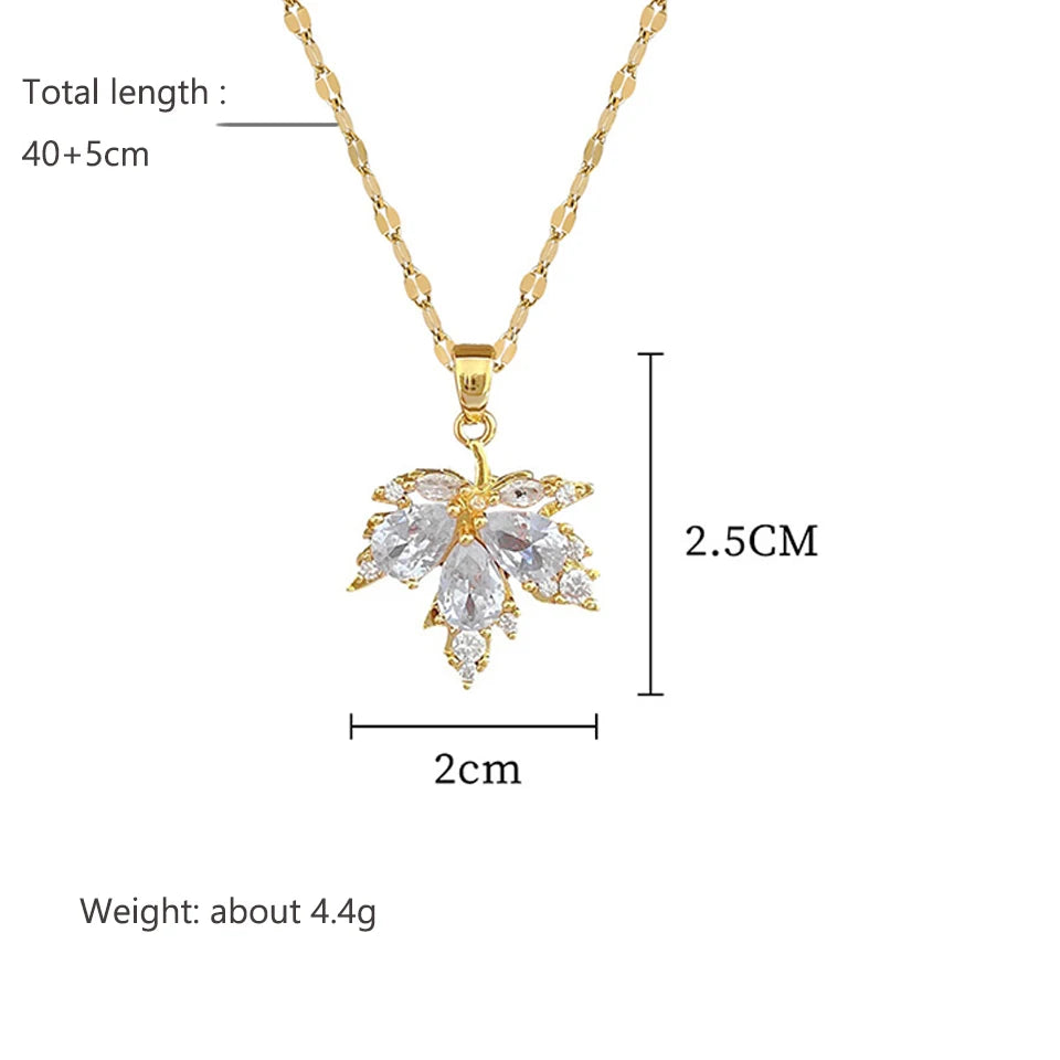 ZAKOL Luxury Shiny AAA Zircon Maple Leaf Engagement Jewelry Set Exquisite Titanium Steel Earring Necklace Sets for Women