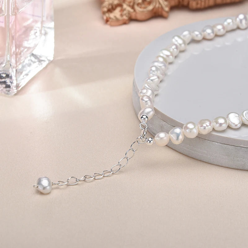 5-6mm Natural Baroque Freshwater Pearl Necklace Fashion Jewelry for Gift,925 Sterling Silver Choker Necklace for Women Girls