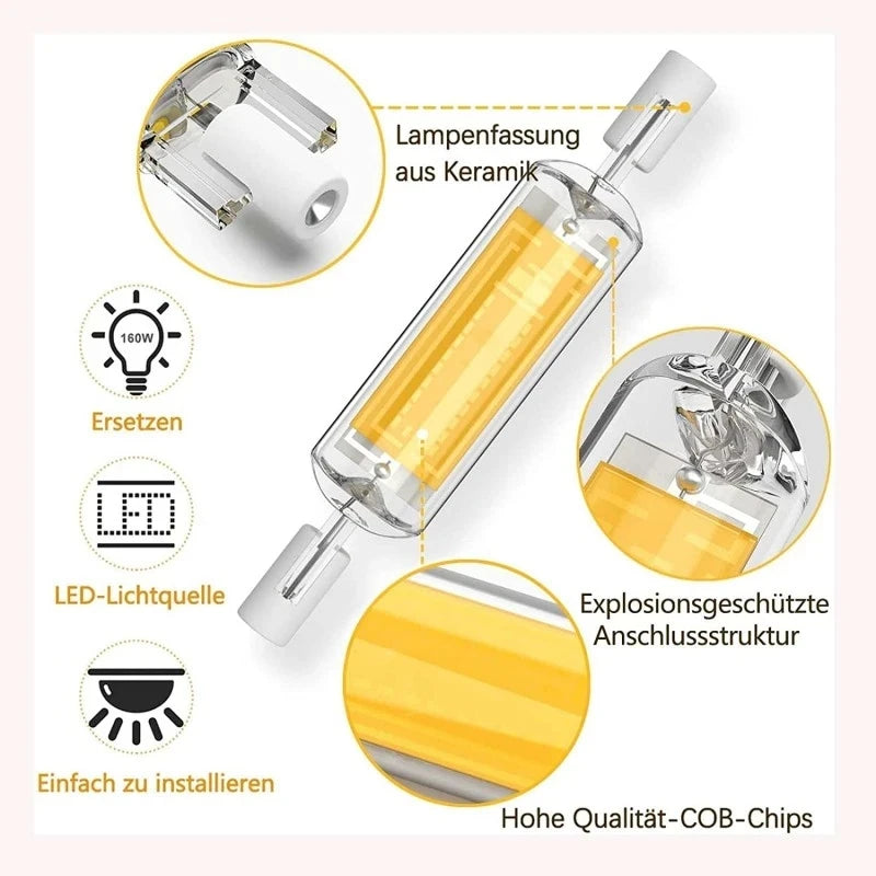 R7S LED Glass Tube COB Bulb 78MM 118MM High Power R7S Corn Lamp J78 J118 Replace Halogen Light AC 110V 220V 240V Lampadas