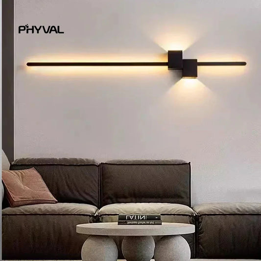 Nordic long LED wall lamp Nordic creative living room TV background bedroom bedside wall lamp indoor home lamps and lanterns